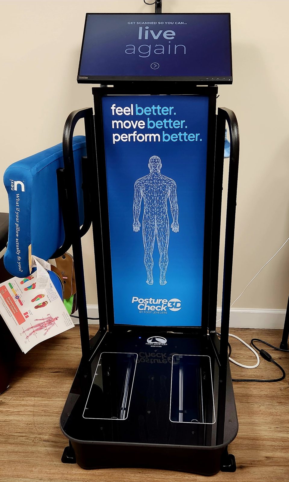 Foot Levelers PostureCheck 3D foot and posture scanner used for custom orthotics fittings at McNamara Chiropractic Center in Lighthouse Point, FL